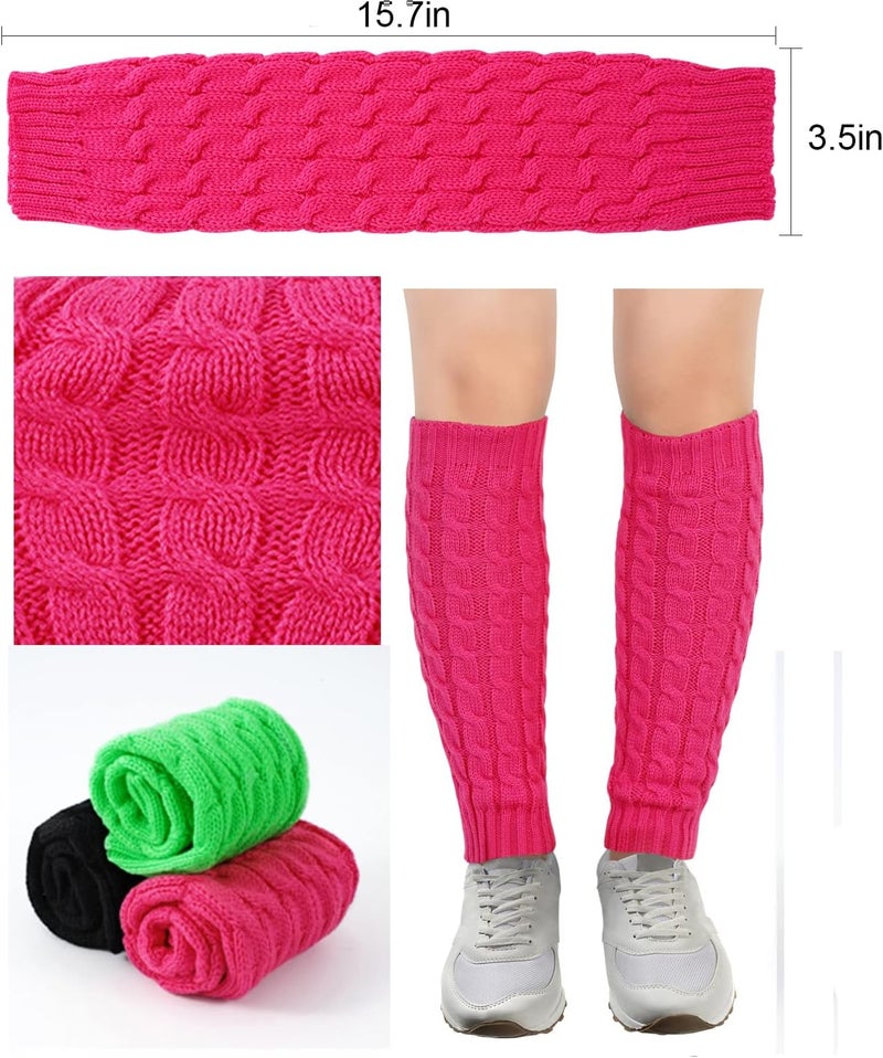 Junely Leg Warmers for Women 80s Cable Knit Leg Warmer for Ballet Dance Figure Skating Yoga Party Junior Neon Long Socks - Image 5